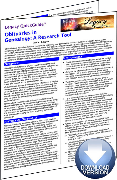 Obituaries in Genealogy