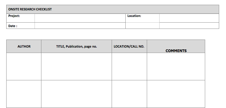 Checklist for Onsite Research by Jake Fletcher