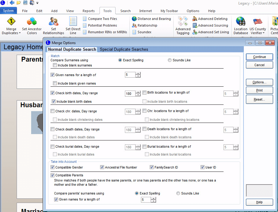 Legacy Family Tree - TOOLS > MERGE DUPLICATES > FIND DUPLICATES Legacy Family Tree - TOOLS > MERGE DUPLICATES > FIND DUPLICATES