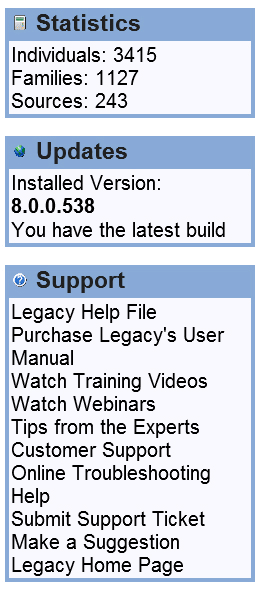 Legacy Statistics on Home Tab