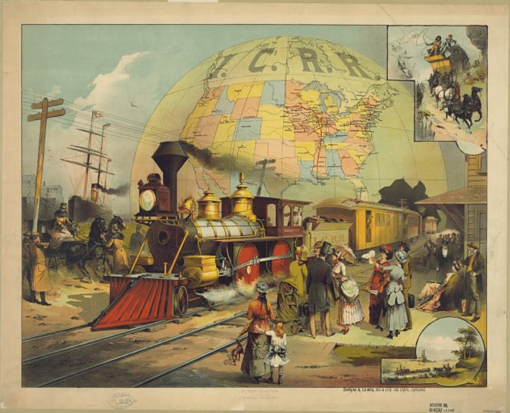 Passengers waiting for the Illinois Central Railroad train ca 1882  Credit: Library of Congress