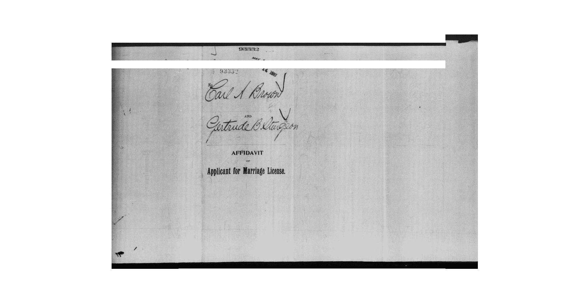 Brown, Carl A and Sturgeon, Gertrude B 1897 marriage record