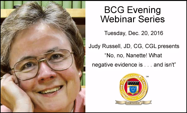 Register for BCG Webinar by Judy Russell: No, no, Nanette! What Negative Evidence Is . . . and Isn't
