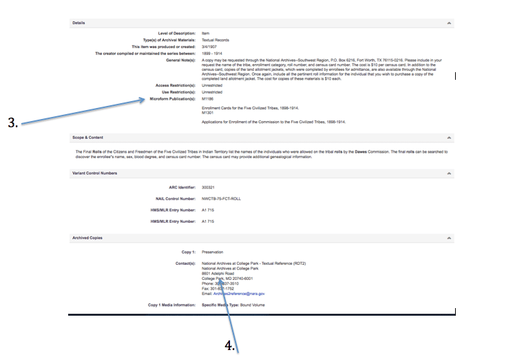 Fig 1 & 2. Screenshots of the information held in an online catalog entry for NARA. 