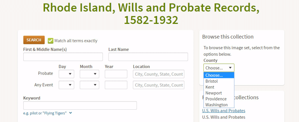 Rhode Island, Wills and Probate Records, 1582-1932