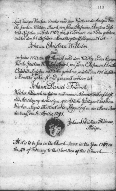 Film 1140. German Birth Certificate 1767