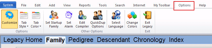 Click the Options Tab then Customize