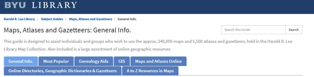 Maps, Atlases and Gazetteers: General Info from the BYU Library
