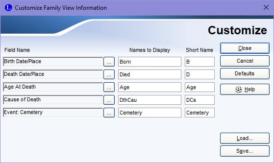 Customize Family View Information Customize Family View Information
