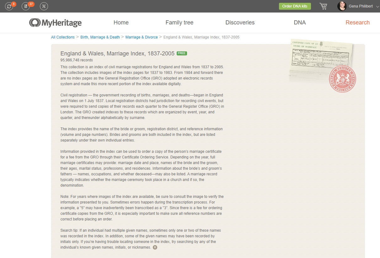 MyHeritage England and Wales Description MyHeritage England and Wales Description