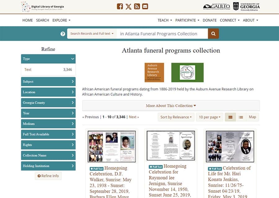 Digital Library of GA - Atlanta funeral programs collection